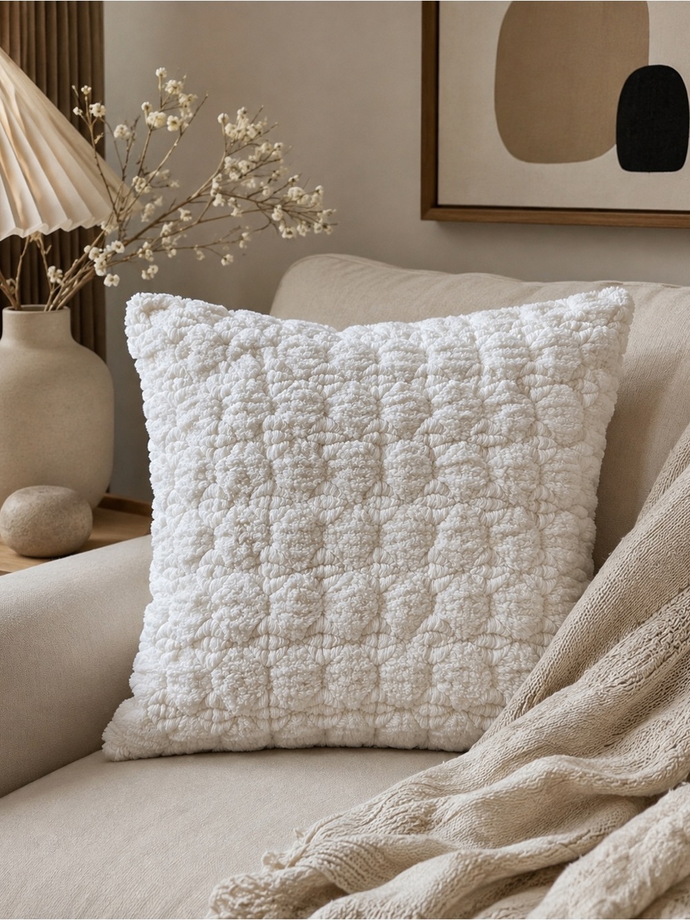 🌸 NEW H&M White Textured Tufted Pillow Cover 20” x 20” | Boho Neutral Decor